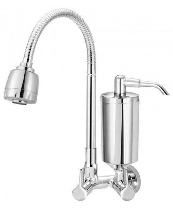 Torneira Cozinha Parede Com Filtro e Ducha ¼ Volta Bica Articulada Clean C62 Cromado Esteves VTF900CWB Torneira Cozinha Parede Com Filtro e Ducha ¼ Volta Bica Articulada Clean C62 Cromado Esteves VTF900CWB