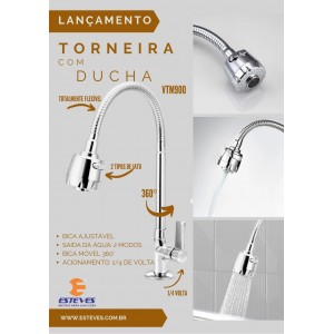 Torneira Cozinha Mesa Bica Articulada com Ducha C60 Cromada Esteves VTM900CWB