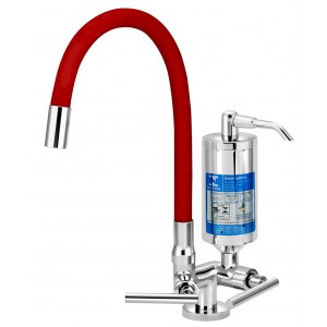 Torneira Cozinha Mesa Com Filtro ABS ¼ Volta Bica Articulável Vermelha Omega C61 Cromado Esteves VTF461CWB