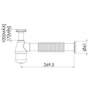 Sifão Cozinha Corrugado 1.1/2X2 Tubo Saida 30cm Dn50 Cromado Esteves VSM182CWB - com adaptador para 2"
