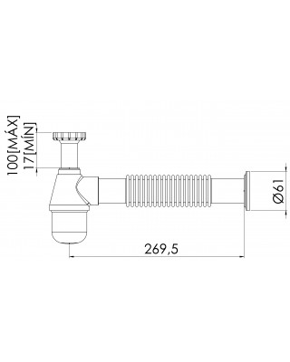 Sifão Cozinha Corrugado 1.1/2X2 Tubo Saida 30cm Dn50 Cromado Esteves VSM182CWB - com adaptador para 2"