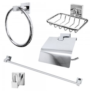 Kit Acessórios Square Quadrado 5 Peças - Aluminio Cromado Esteves VAD087CWC